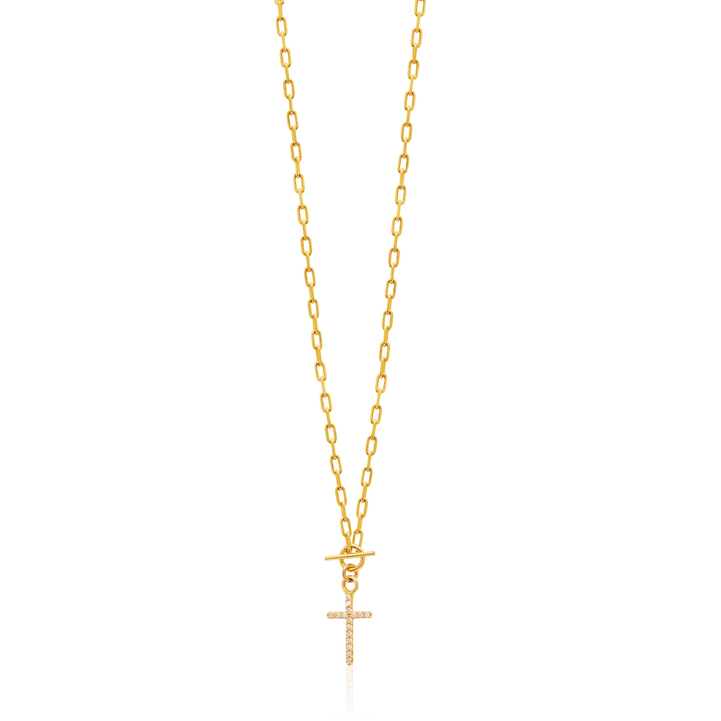 Cubic Zirconia Cross Sterling silver Togle Lock Necklace