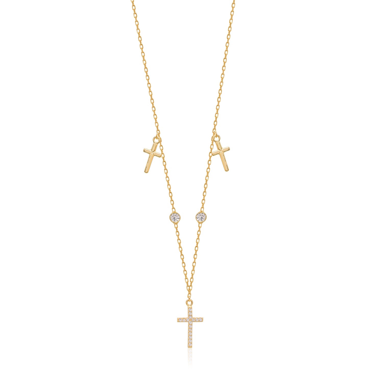 Cubic Zirconia Dangling Cross Sterling silver Necklace