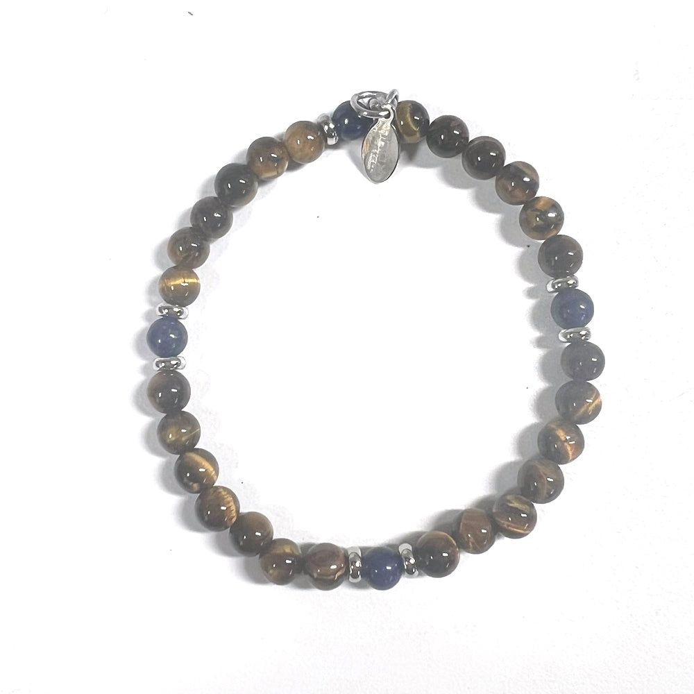 Lapis Lazuli & Tiger Eye Gemstone Stretch Bead Bracelet