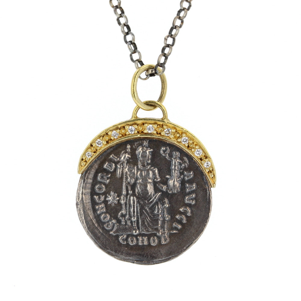 24K gold Plated Silver Diamond Coin Pendant