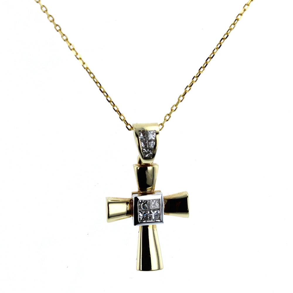 White & Yellow Gold Diamond Cross Pendant