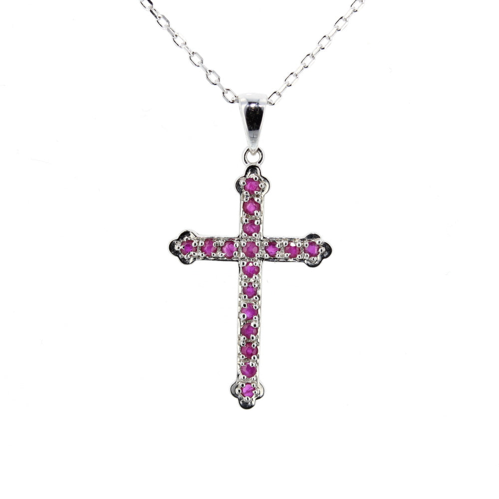 White Gold Cross Ruby Pendant
