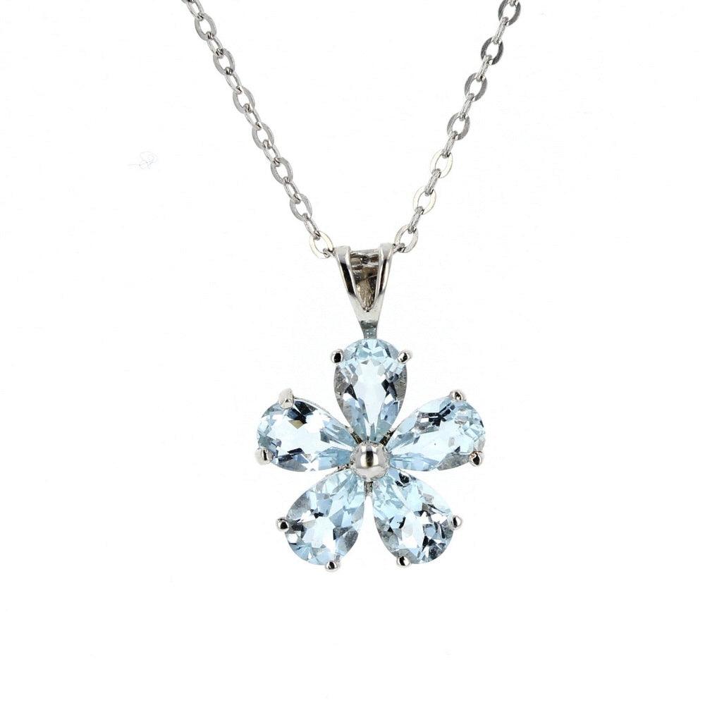 White Gold Flower Aquamarine Pendant