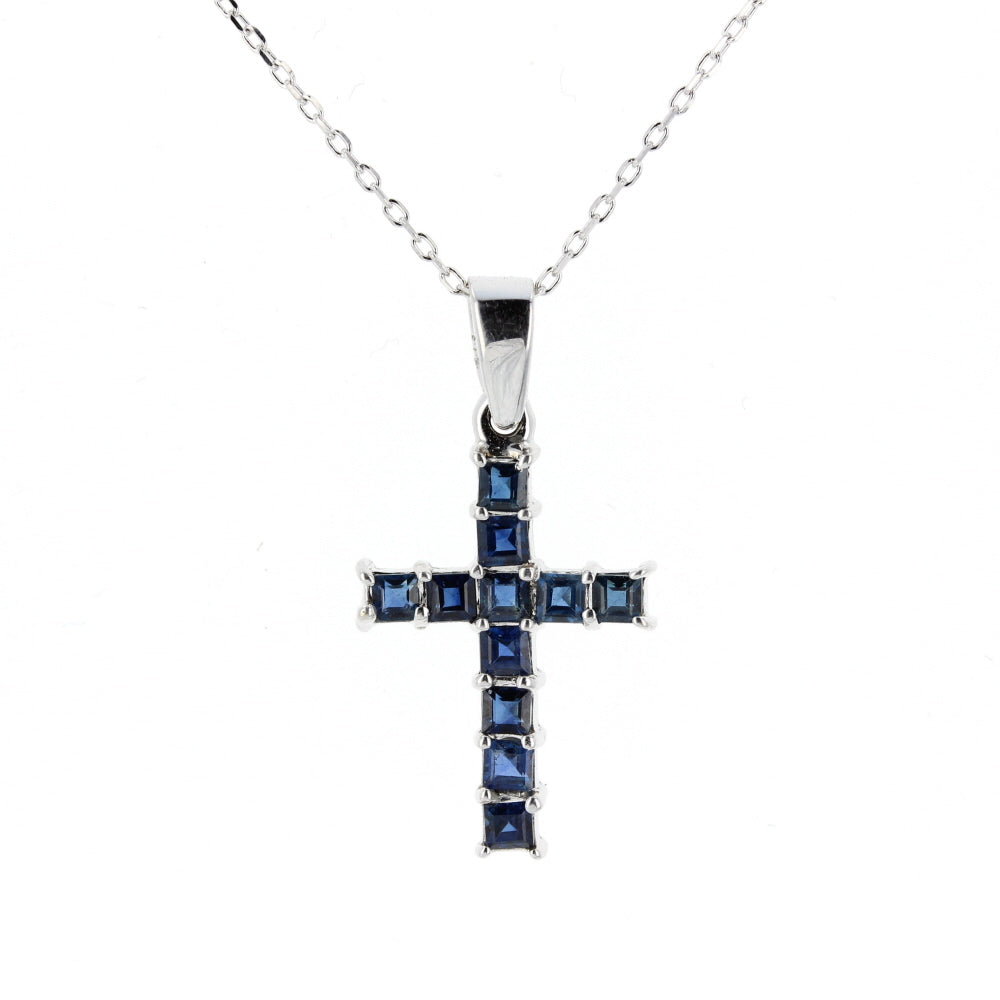 White Gold Cross Sapphire Pendant