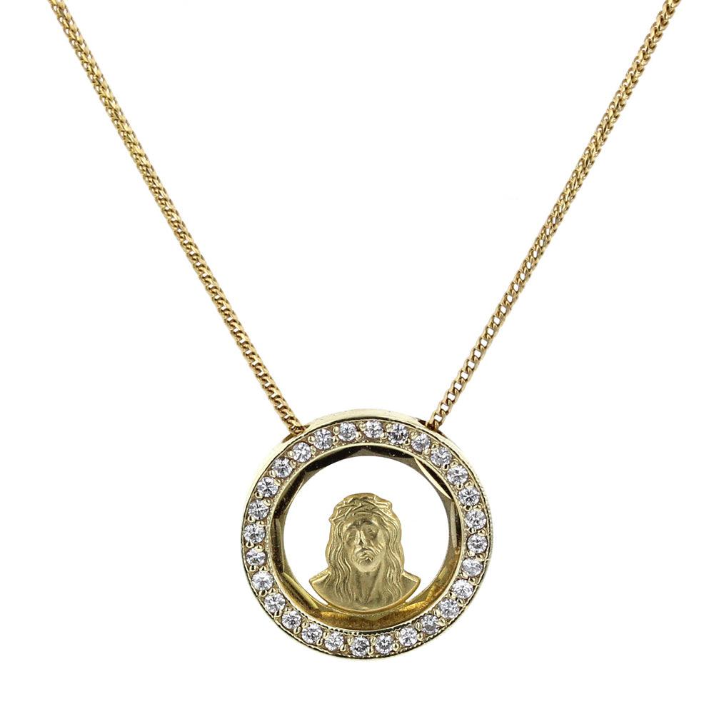 Diamond-Encrusted Face of Jesus Pendant in Yellow Gold