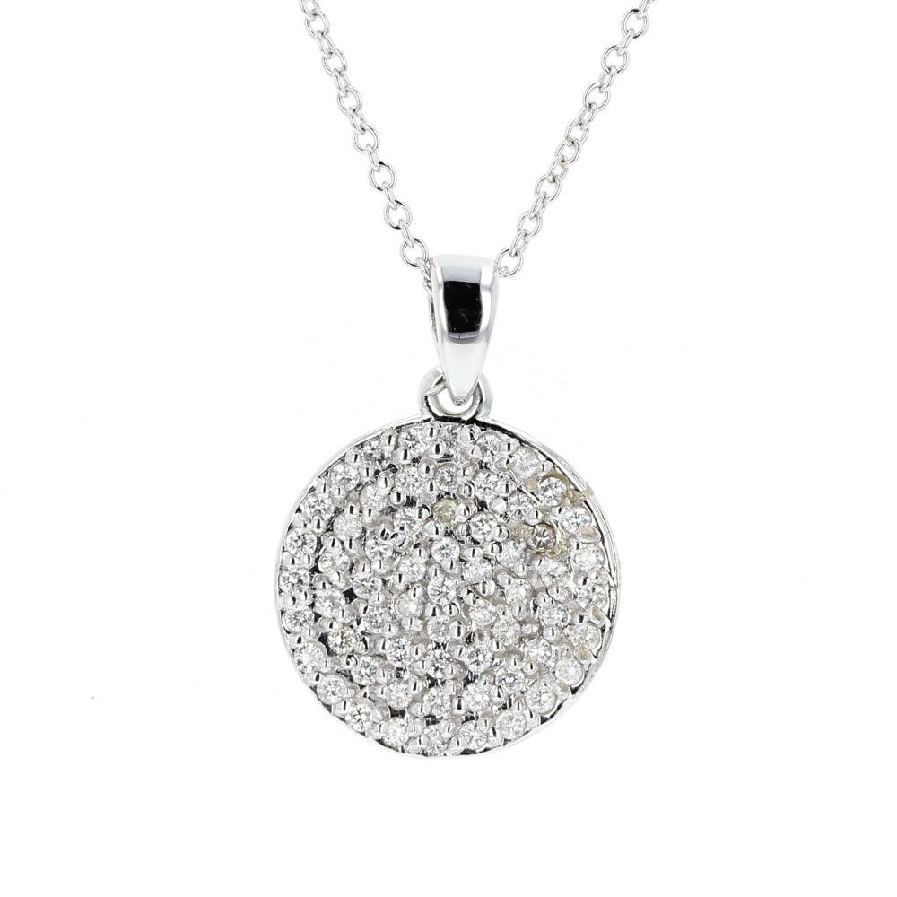 White Gold Diamond Pave Set Circle Pendant
