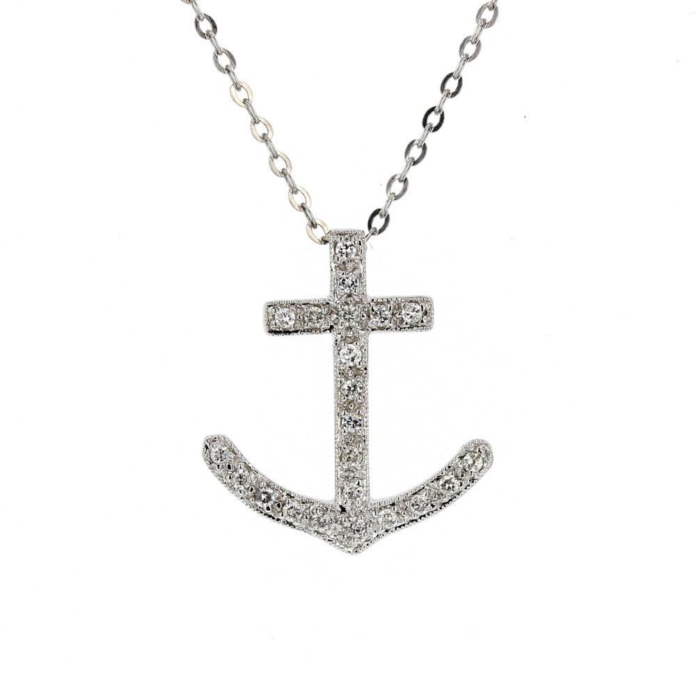 White Gold Diamond Anchor Pendant
