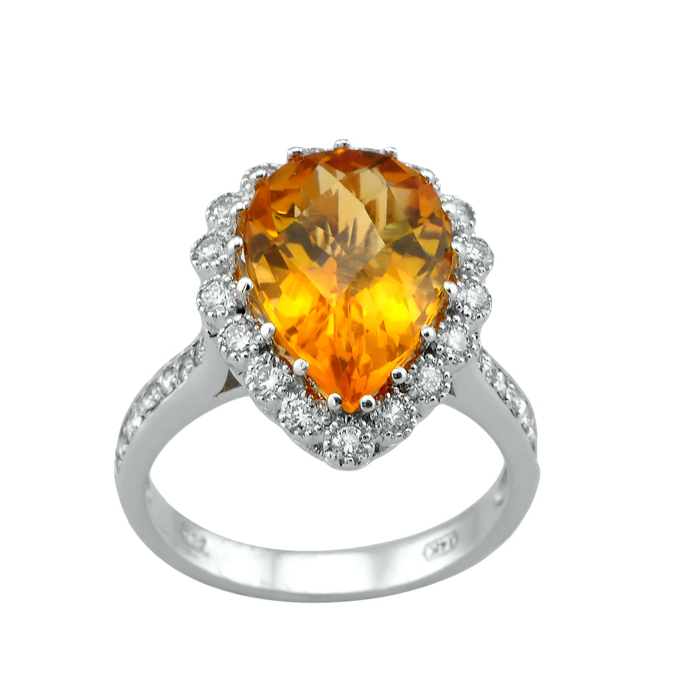 Citrine Color Gem & Diamond White Gold Ring