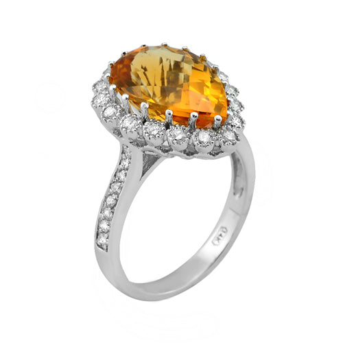 Citrine Color Gem & Diamond White Gold Ring