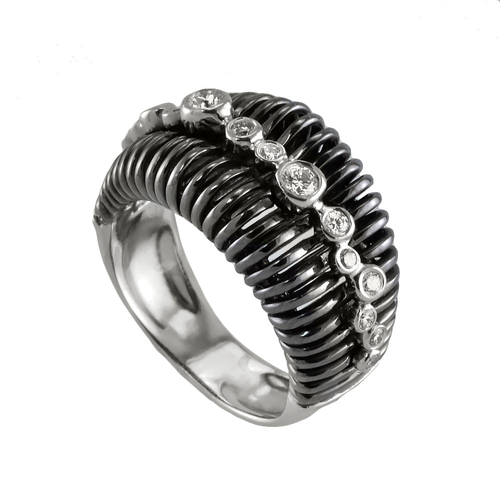 White Gold & Black Rhodium Bezel Set Diamond Ring