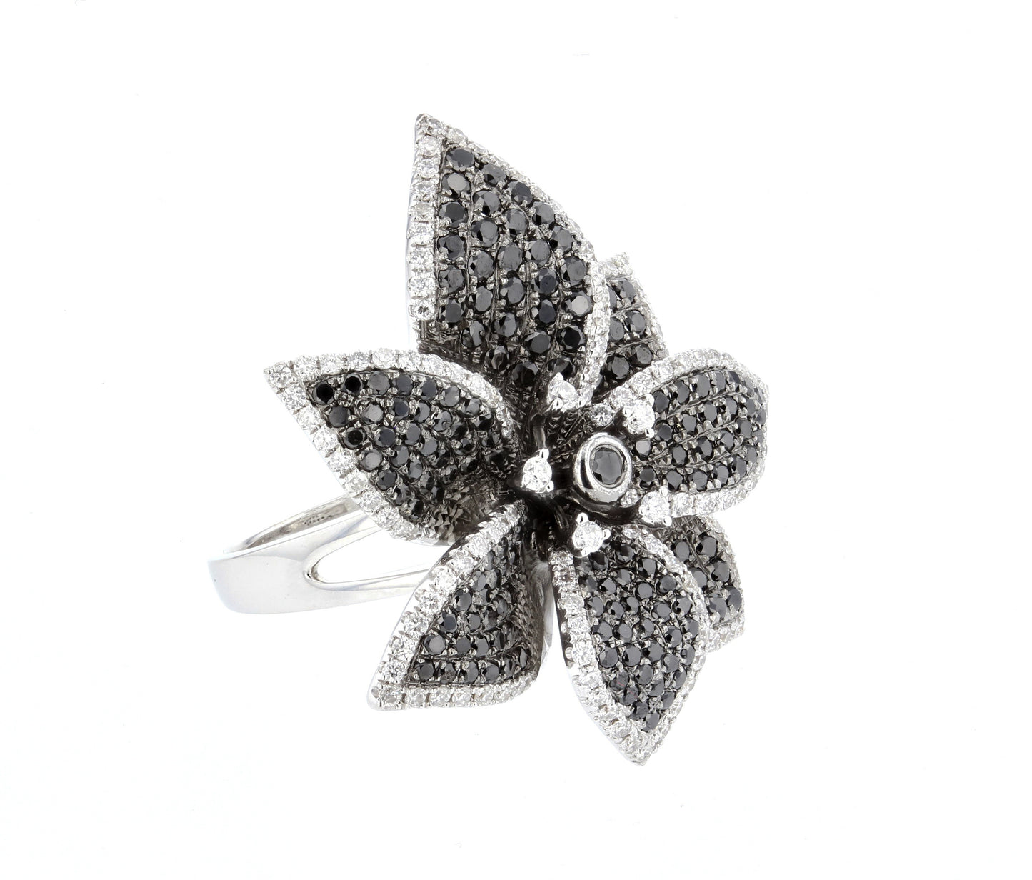 Black & White Diamond Flower Ring