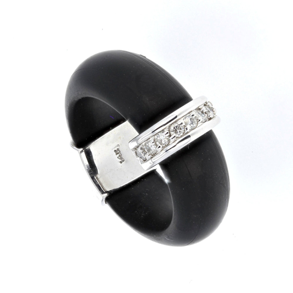 Rubber & White Gold Wide Band Diamond Ring