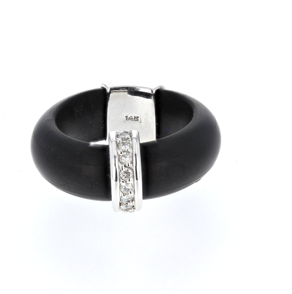 Rubber & White Gold Wide Band Diamond Ring