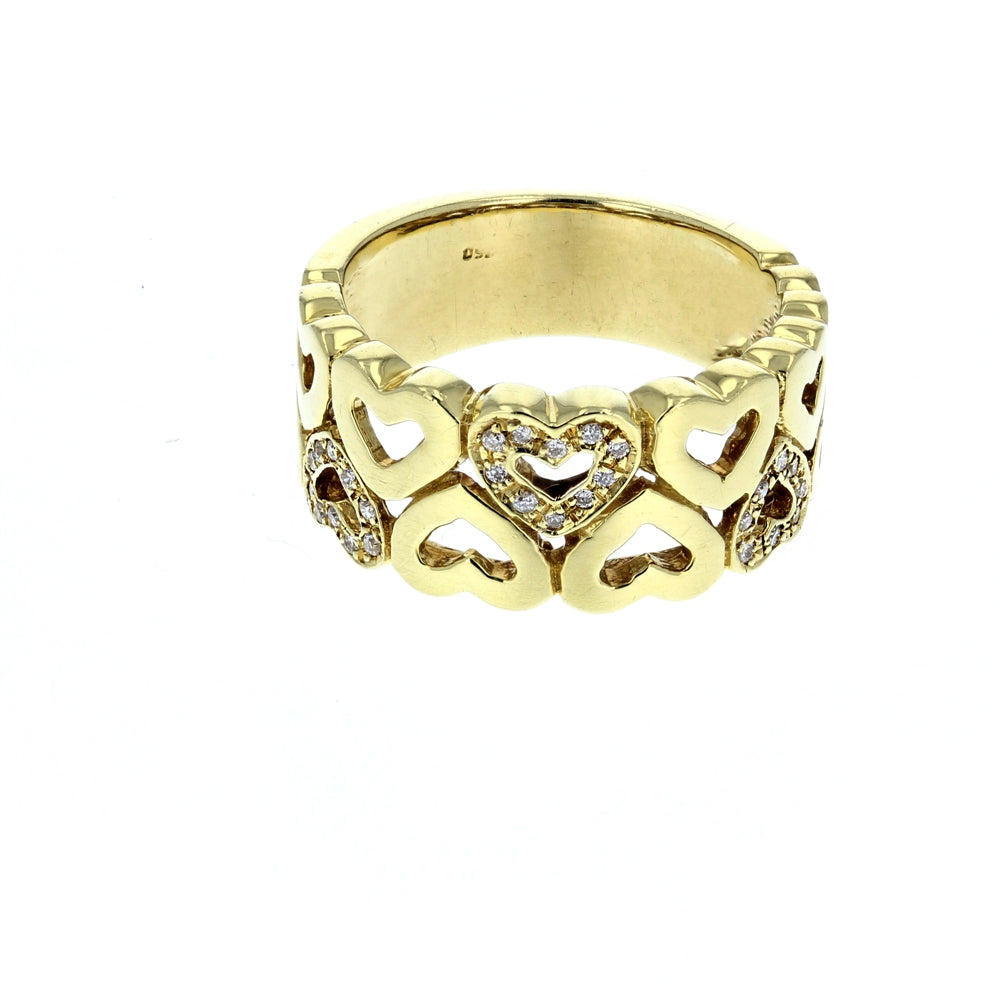 Yellow Gold Diamond Heart Band Ring