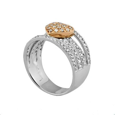 White & Rose Gold Diamond Heart Band Ring