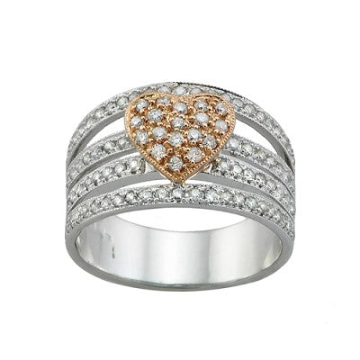 White & Rose Gold Diamond Heart Band Ring