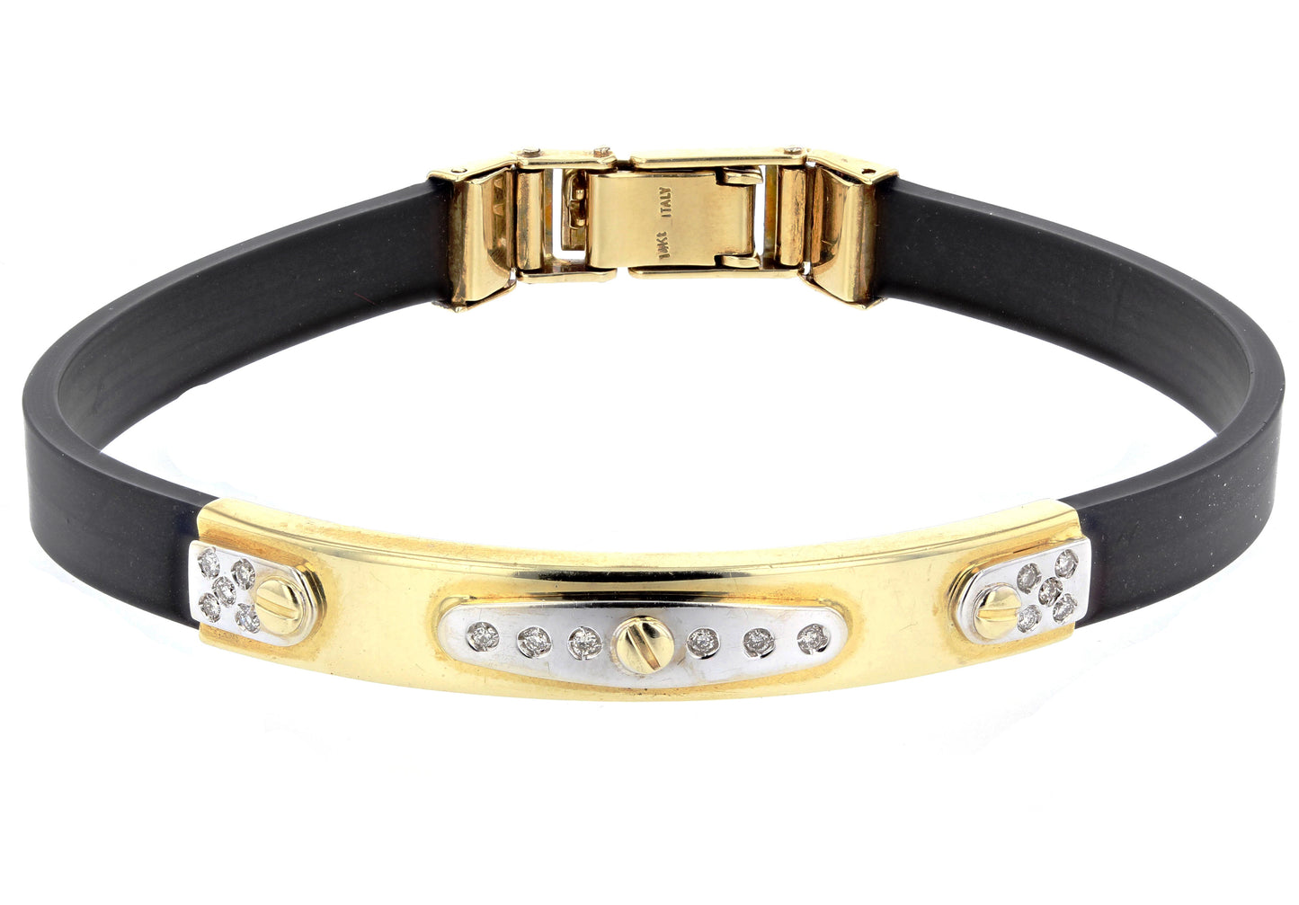 14kt Bar Black Rubber Men's Two Tone Gold bracelet