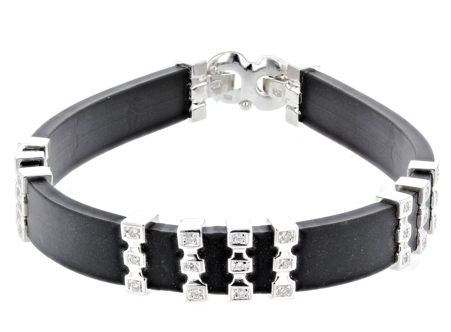Black Rubber Men's White 14kt Gold Diamond bracelet