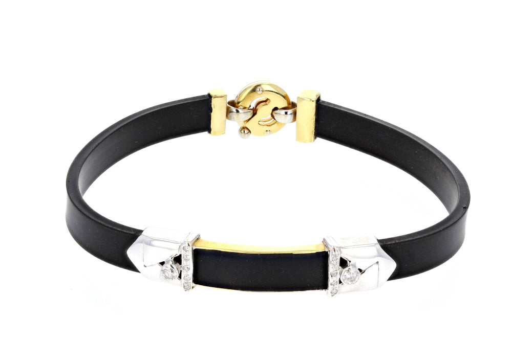 18kt Bar Black Rubber Men's Two Tone Gold bracelet