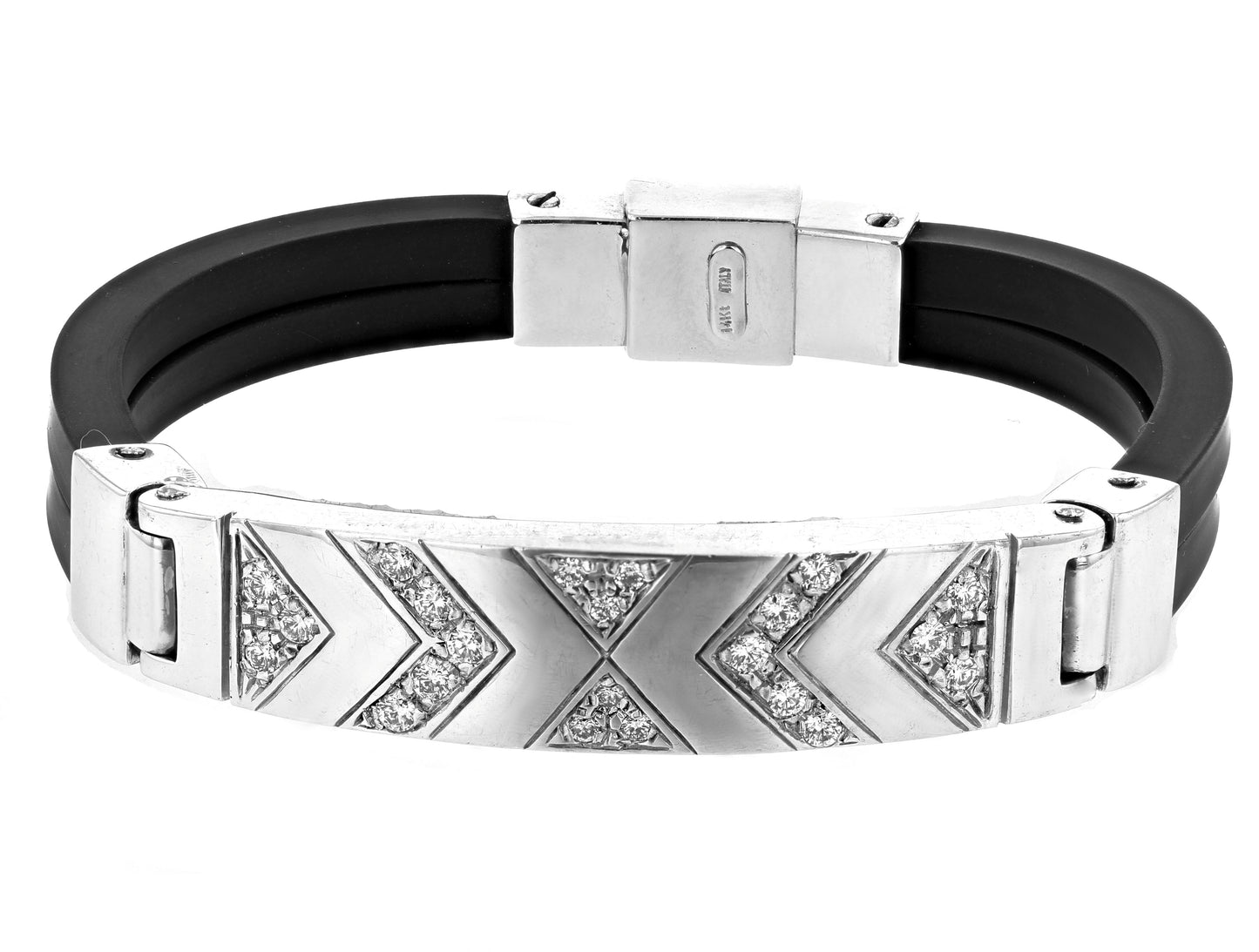 14kt Gold Black Rubber White Men's white Gold ID Bar bracelet