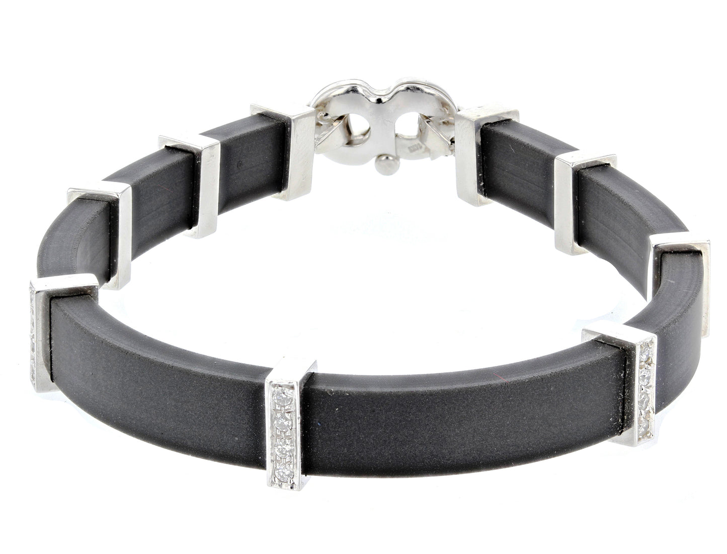 14kt Black Rubber Men's White Gold Diamond bracelet