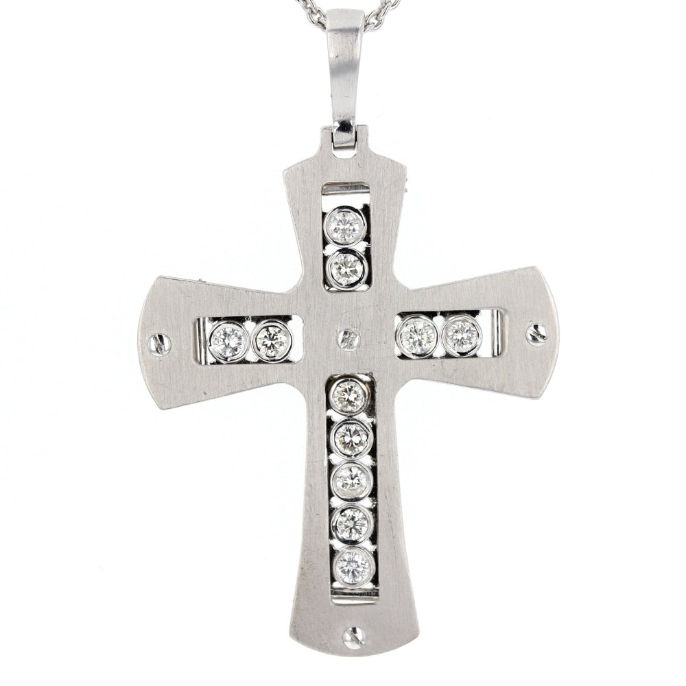 White Gold Floating Bezel Diamond Cross Pendant
