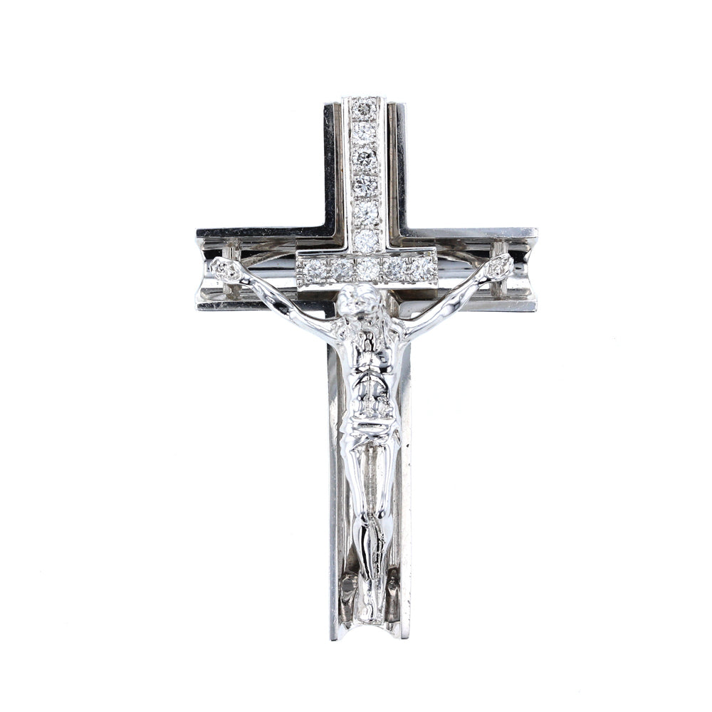 White Gold Prong Setting Diamond Crucifix Pendant
