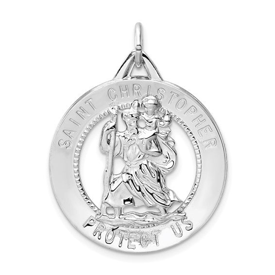 Rhodium-plated St. Christopher Medal
