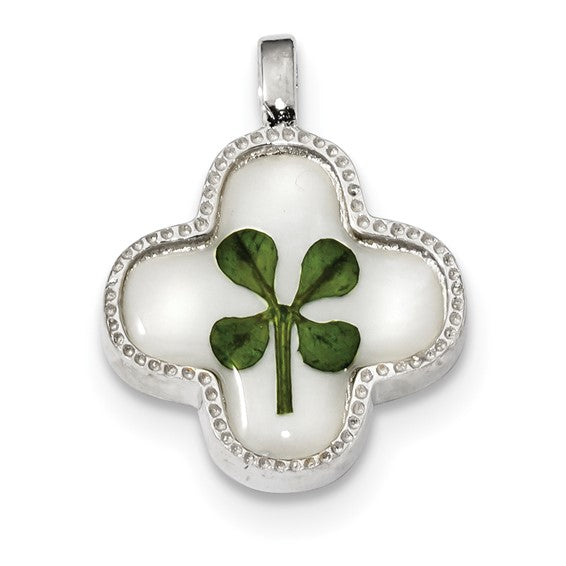 Leaf Clover Epoxy and Shell Pendant