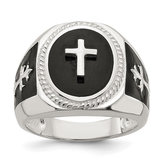 Elegant Sterling Silver Black Agate Band - Size 9