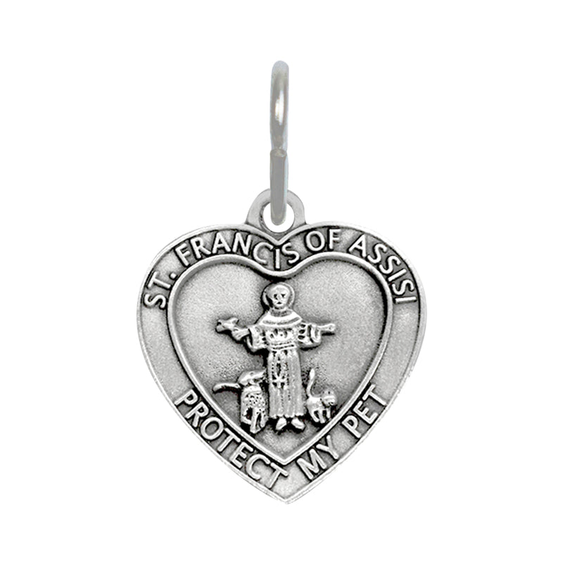 1-1/2 Inch Pewter Heart and St. Francis Pet Medal