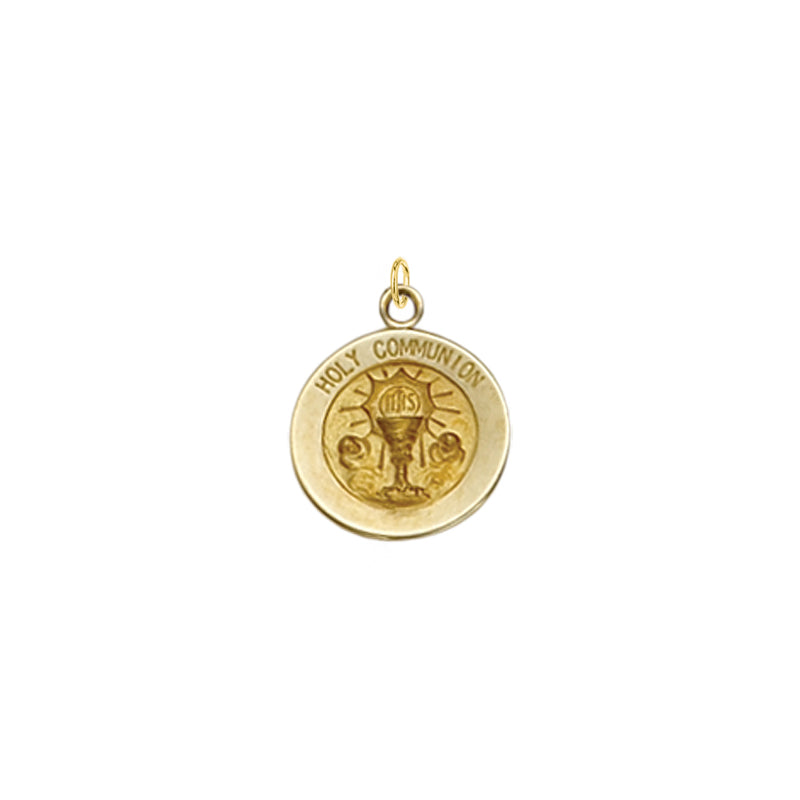 3/8 Inch Gold Round First Communion Medal