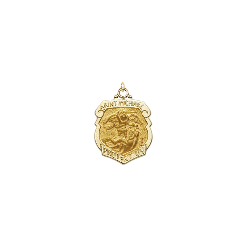 5/8 Inch Gold Shield St. Michael Medal, Patron Saint of Police Officers