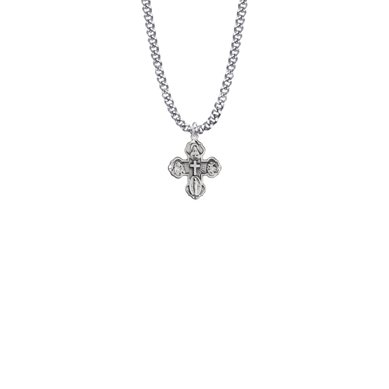 11/16 Inch Sterling Silver Engraved Antiqued Four Way Medal