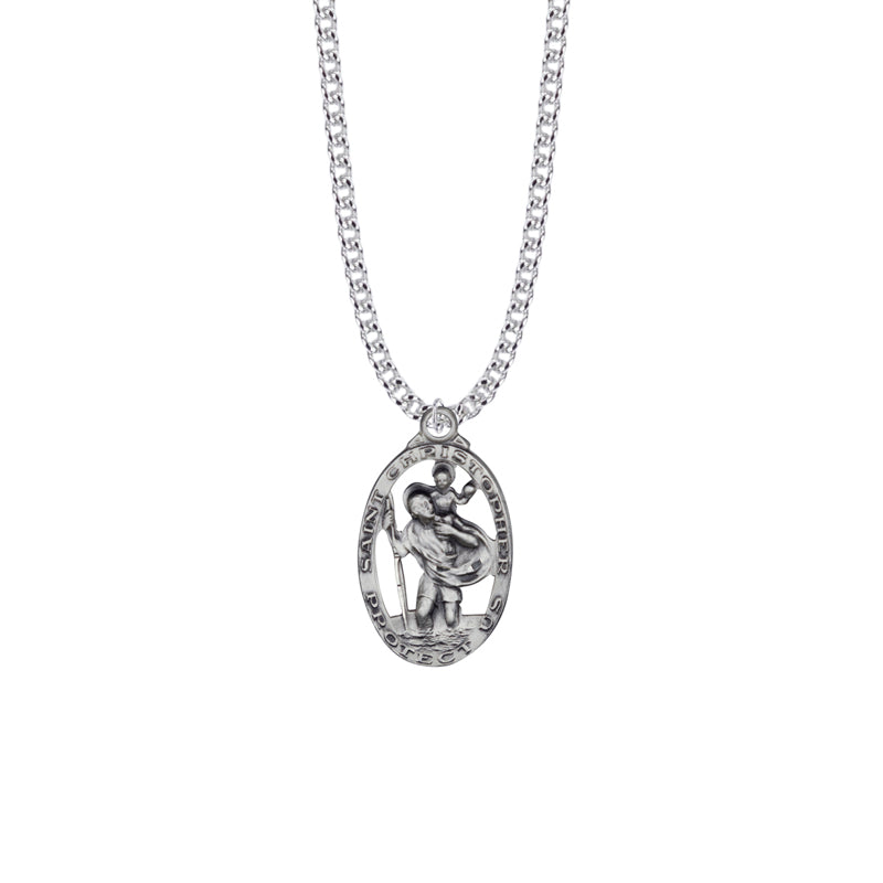 Sterling Silver Pierced Oval St. Christopher Medal, Patron Saint of Travelers