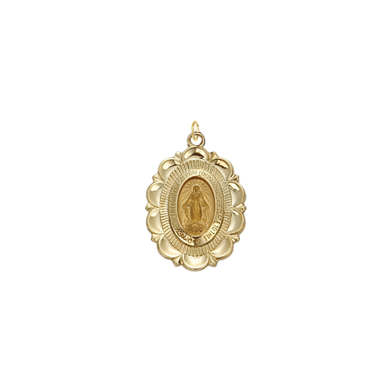 Gold Oval with Polished Border Filigree Miraculous Medal