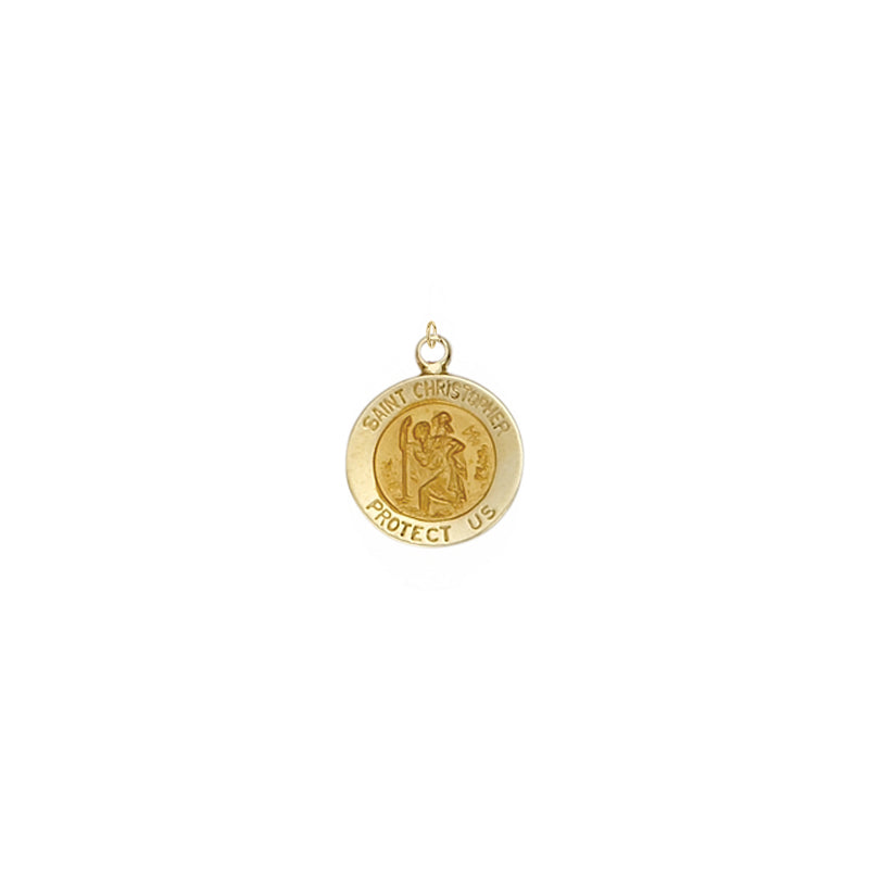 3/8 Inch Gold Round St. Christopher Medal, Patron Saint of Travelers