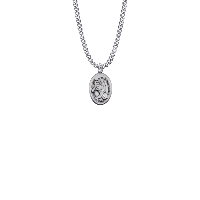 Sterling Silver Oval St. Christopher Medal, Patron Saint of Travelers