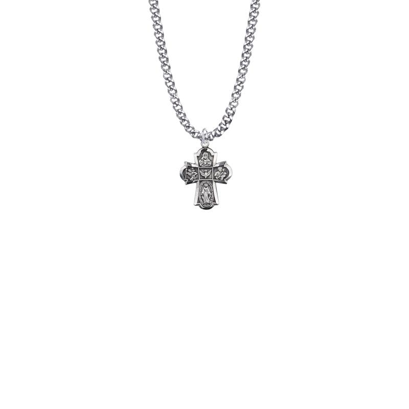 11/16 Inch Sterling Silver Engraved Antiqued Five Way Medal