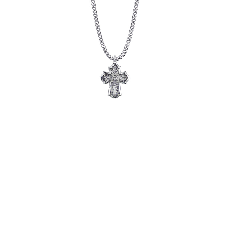 11/16 Inch Sterling Silver Engraved Antiqued Five Way Baby Medal