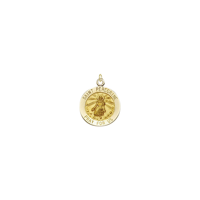 1/2 Inch Gold Round St. Peregrine Medal, Patron Saint of Cancer