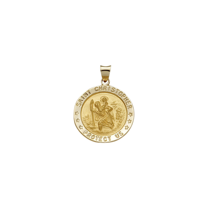 Gold Hollow Round St. Christopher Medal, Patron Saint of Travelers