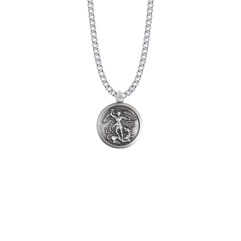 Brass Silver Finish Round St. Michael Medal