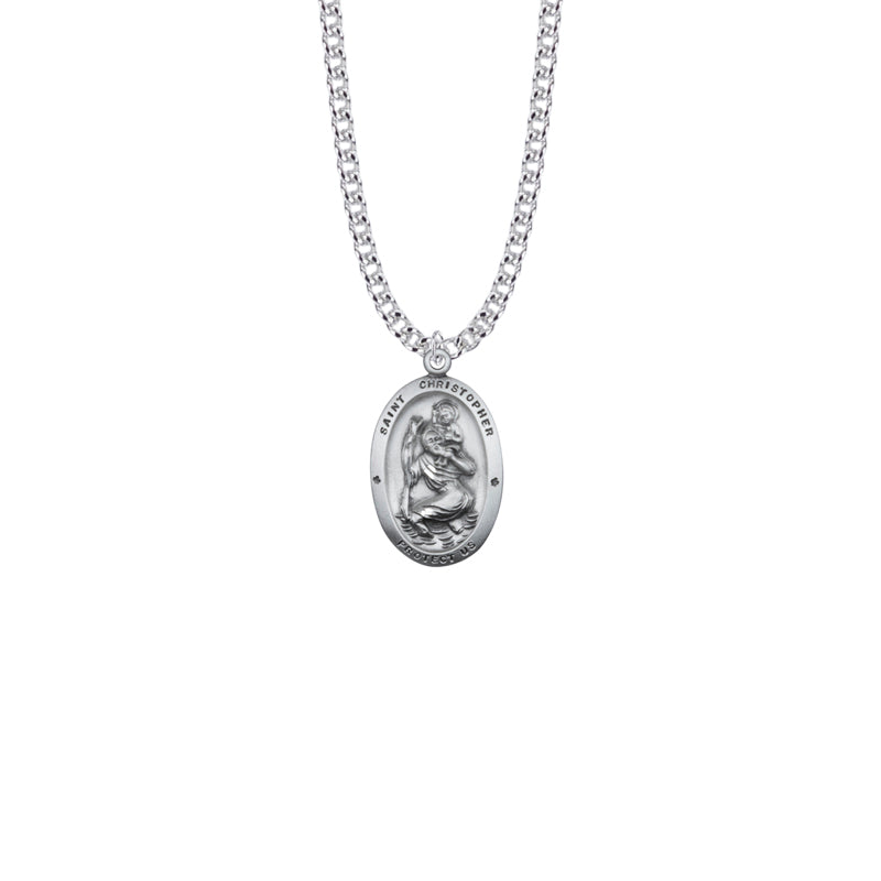 Sterling Silver Oval St. Christopher Medal, Patron Saint of Travelers
