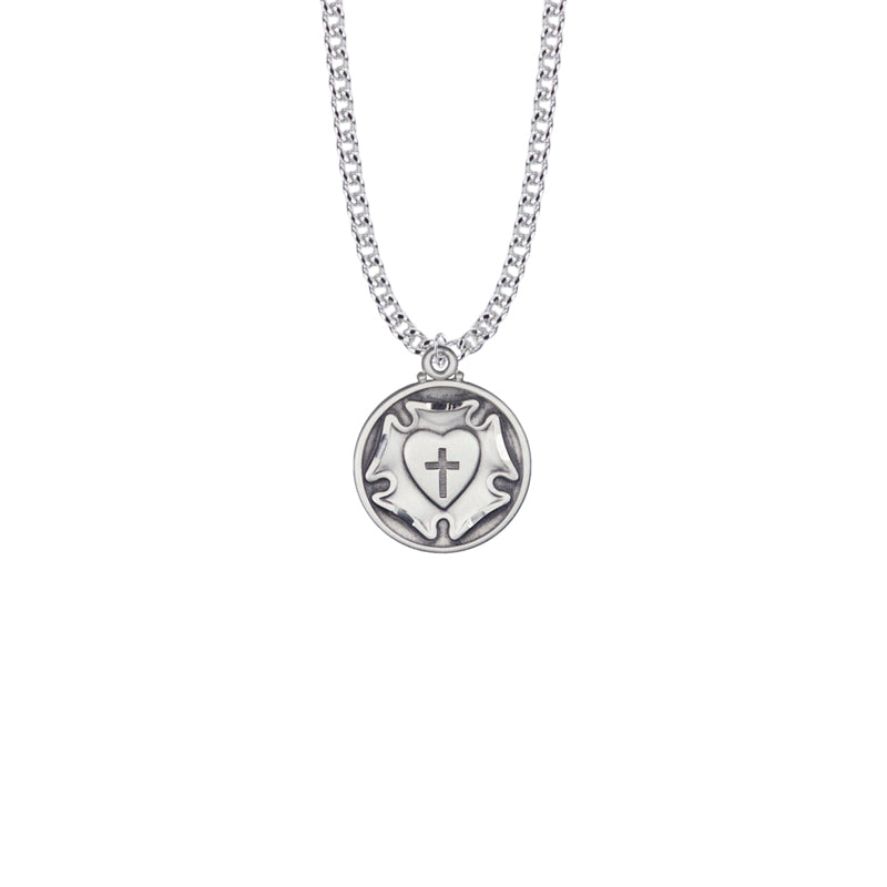 Round Sterling Silver Diamond Engraved Lutheran Rose Medal