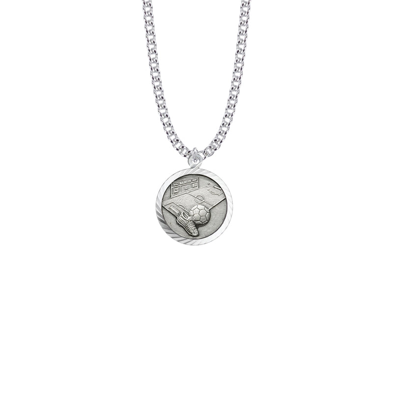 Round Sterling Silver Boy's Soccer Medal with St. Christopher on Back