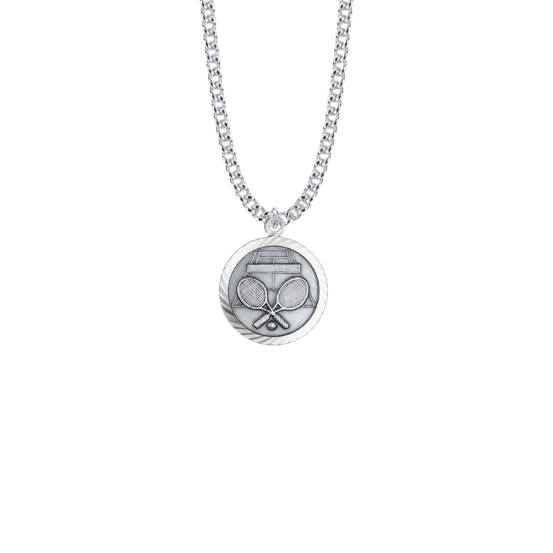 Round Sterling Silver Boy's Tennis Medal with St. Christopher on Back