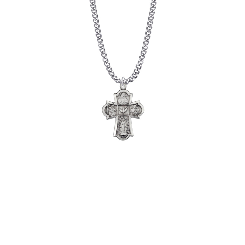 Sterling Silver Engraved Antiqued Five Way Medal Necklace