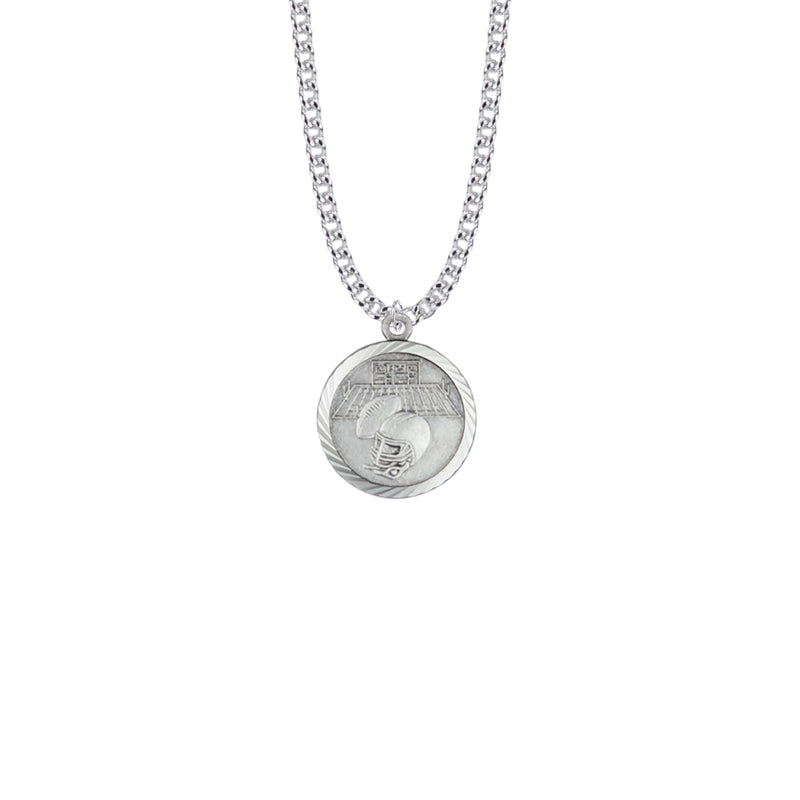 Round Sterling Silver Boy's Football Player Helmet Medal with Cross on Back