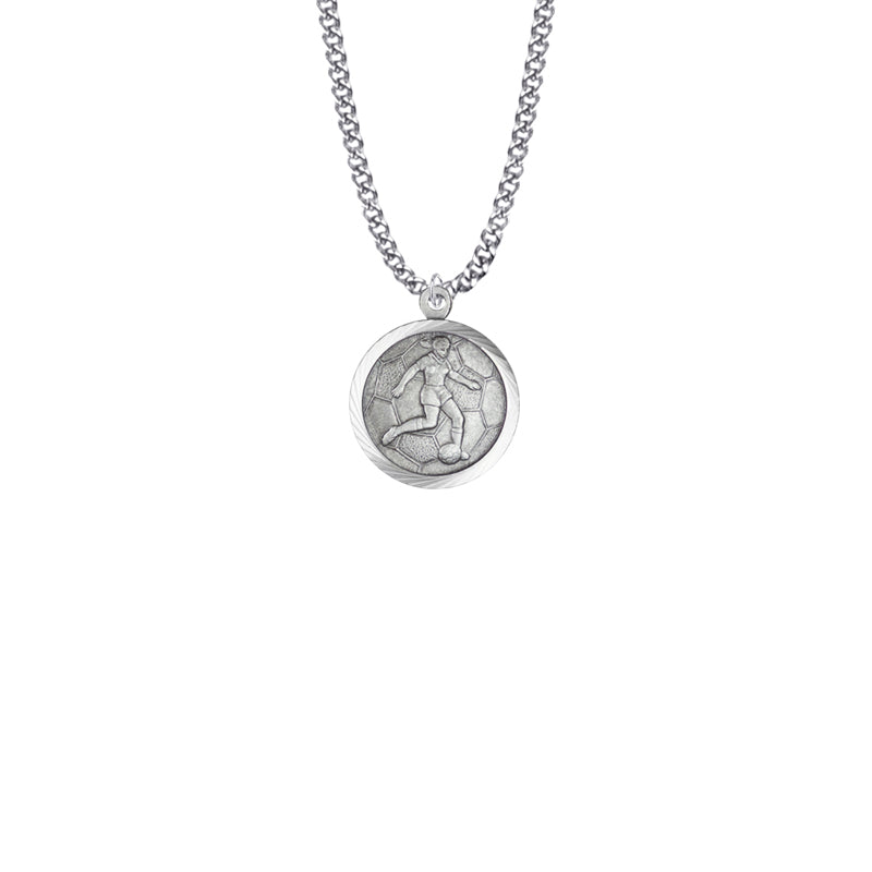Round Sterling Silver Girl's Soccer Player Medal with St. Christopher on Back
